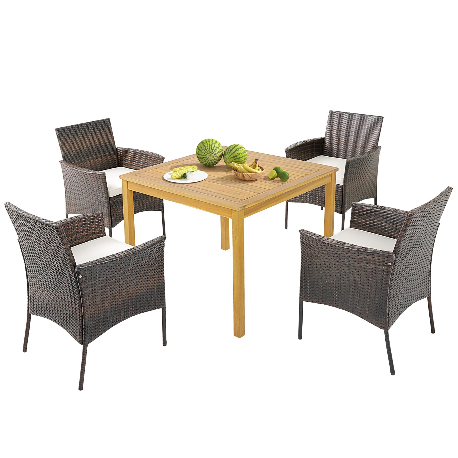 Tangkula Ensemble repas de jardin 5 pièces 4 fauteuils en osier rembourrés
